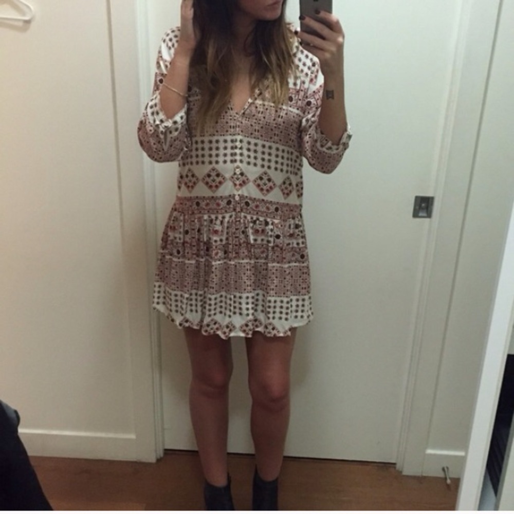 Anthropologie Cream and Rust Printed Mini Dress